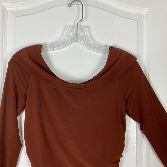 NWOT BEN DE LISI Dress US 6 Black Maxi Boat-Neck Cross Ruch Slit Side Stretch - Picture 5 of 14